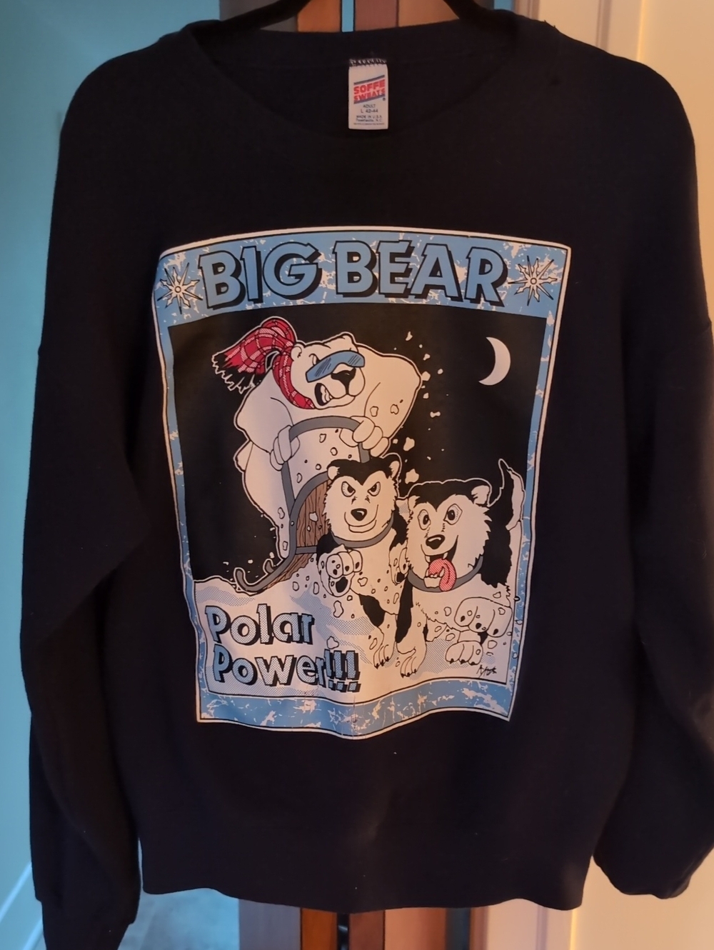 Soffe Black Crewneck Sweater with Blue & White Polar Power Graphic